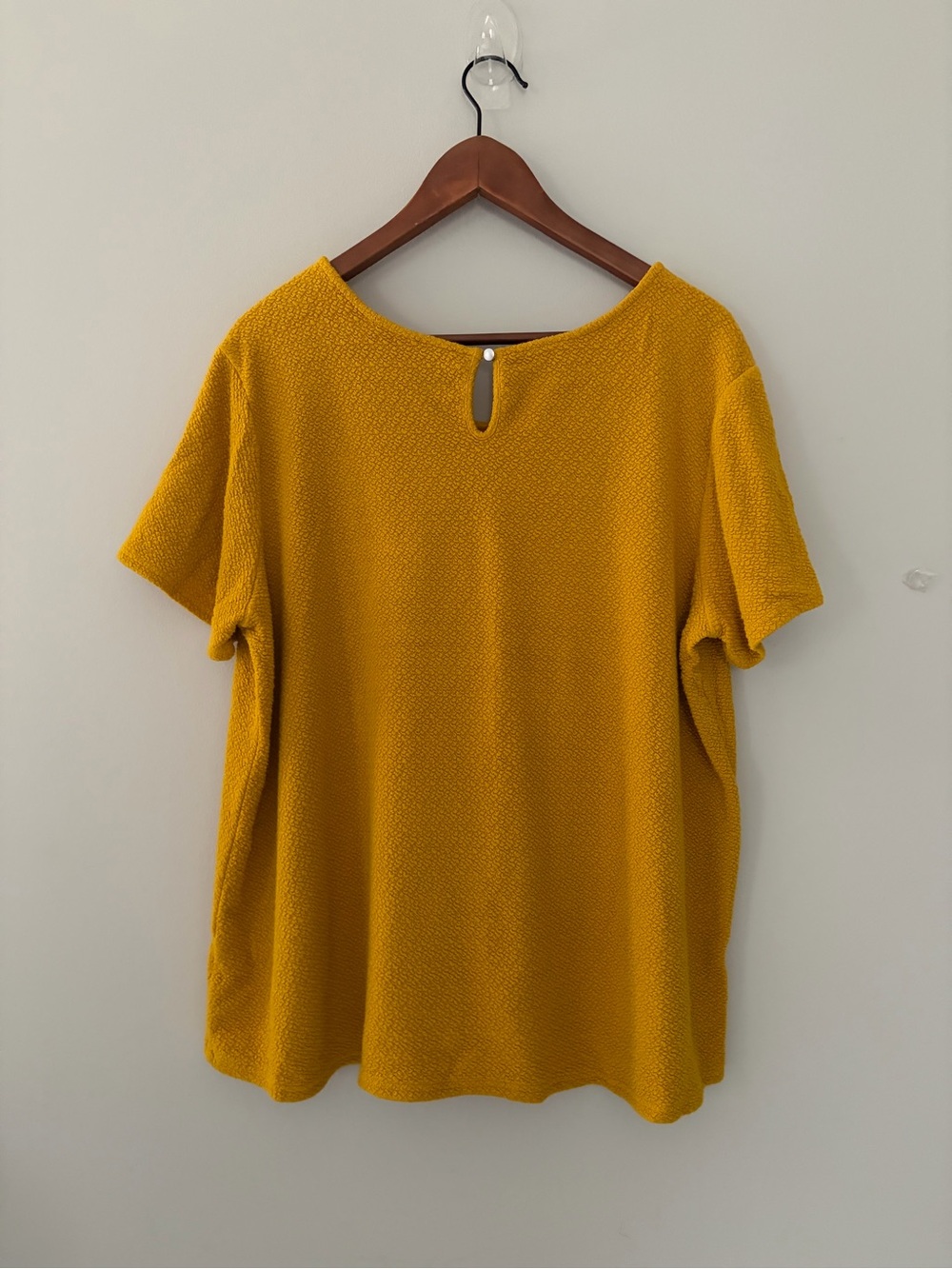 Mustard Yellow Tie-Front Textured Short Sleeve Top - Women’s 2X - Relaxed Fit - Picture 6 of 15